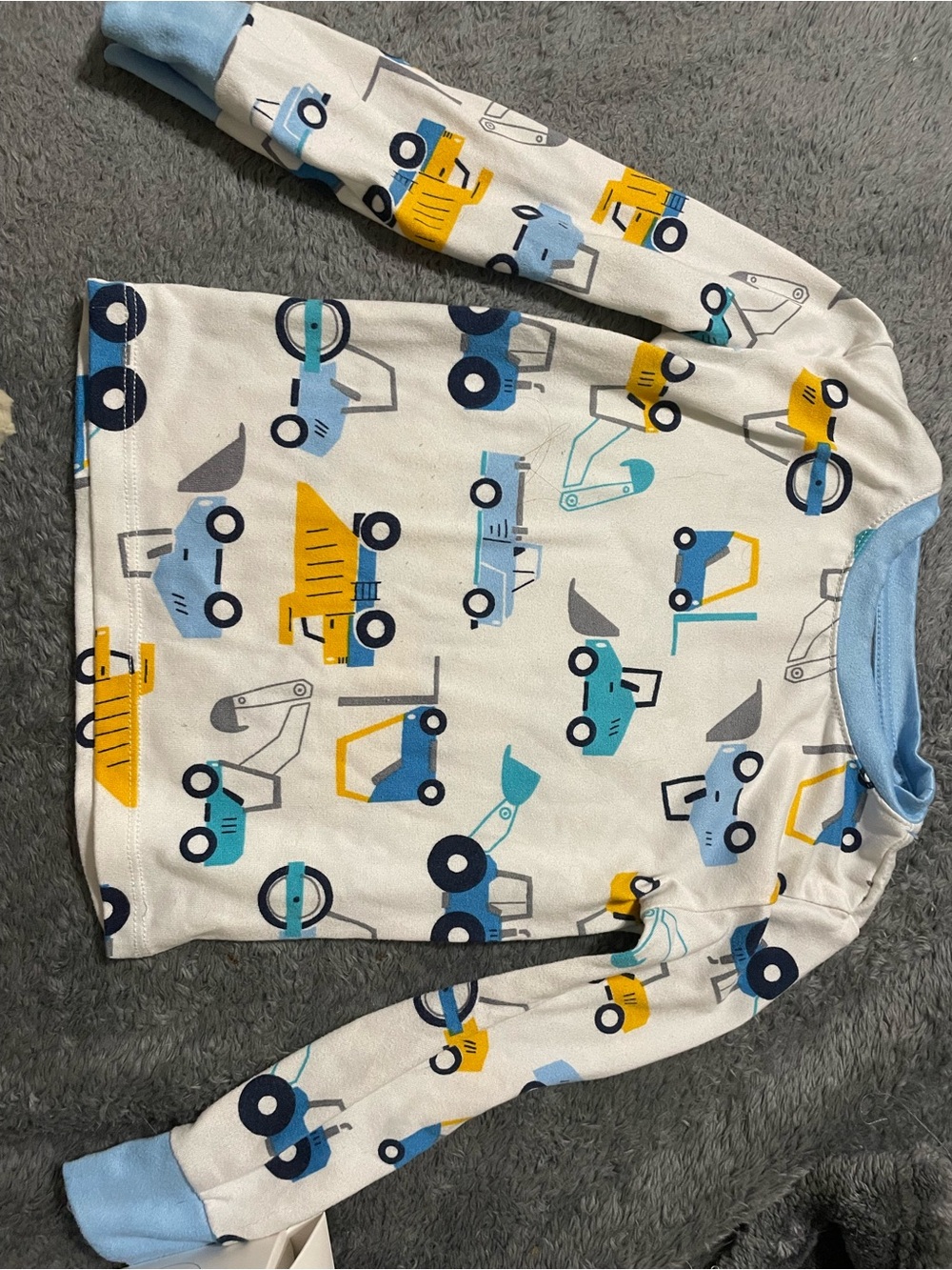 Tahari Cream Long-Sleeve Kids Shirt with Blue and Yellow Vehicle Print